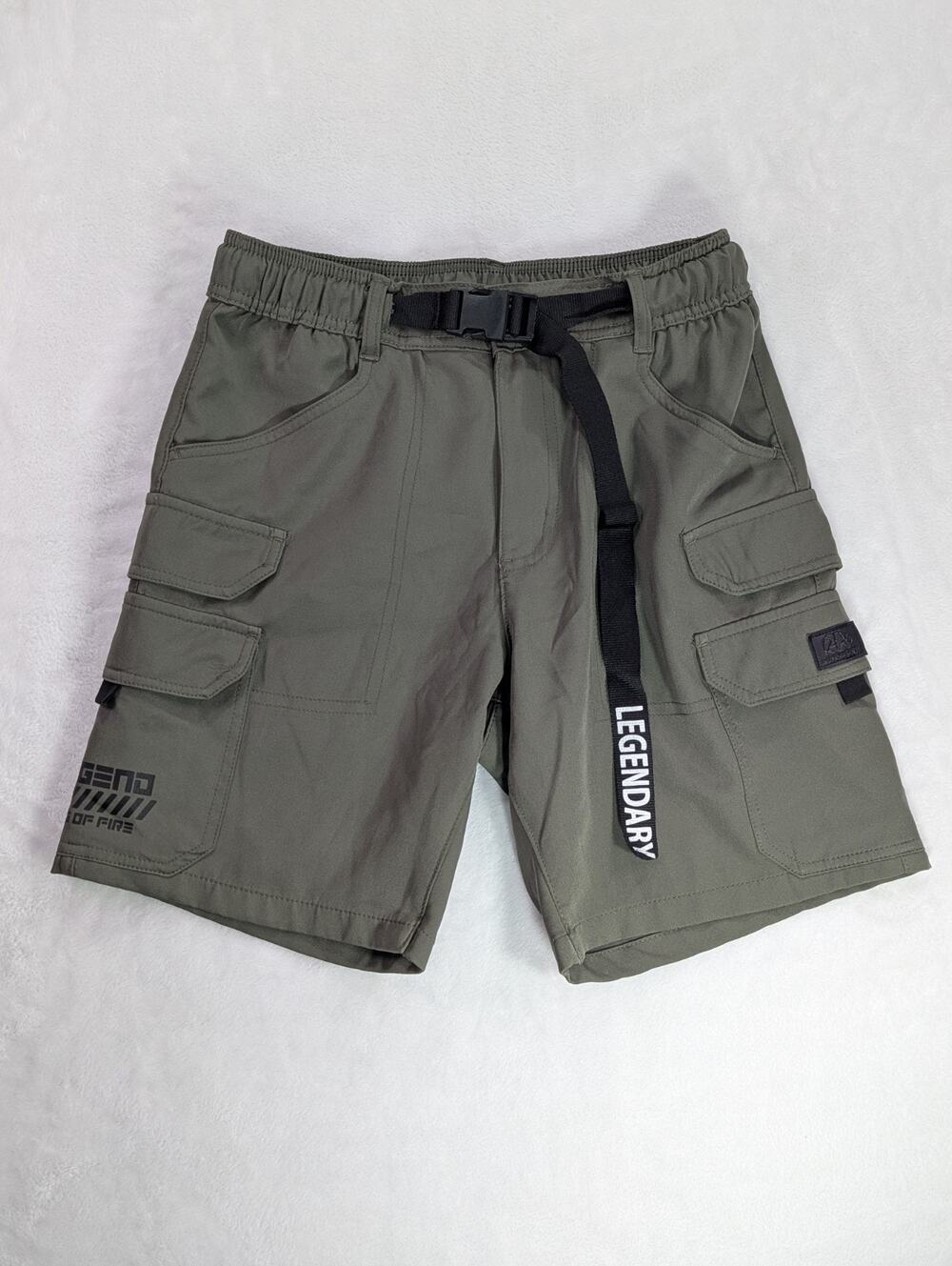 Ring of Fire Mens Azzah Poly Tech Cargo Shorts Size Medium Green Belted Gorpcore